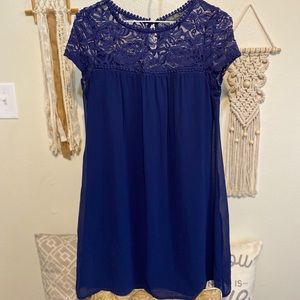 Juniors Navy blue dress with lace neck